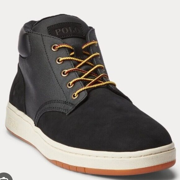Polo Ralph Lauren Black Nubuck Canvas Sneaker Boot Men's Sizes NEW Quiet Luxury - Picture 1 of 10